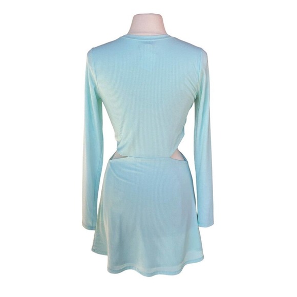 AFRM Side Cutout Blue Long Sleeve Knit Mini Dress Medium - Picture 4 of 6